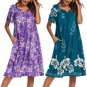 2 Pack House Dresses for Women with Pockets Short Sleeve Moo Moos Floral Print Mumu Dresses
