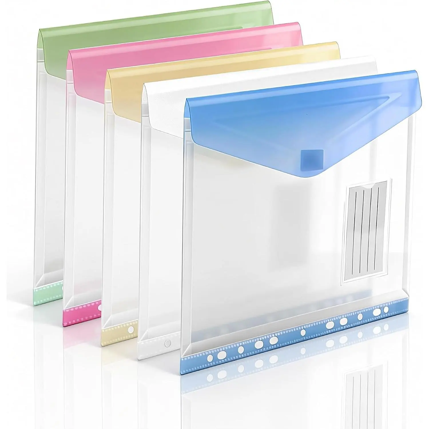 11-Hole Binder Pockets, Fits Letter/A4 Size for 2/3/4 Ring Binder, 5 Pack | Plastic Expanding File Folders with Label & Hook-Loop Closure, 200-Sheet Capacity, Suitable for , Office, School
