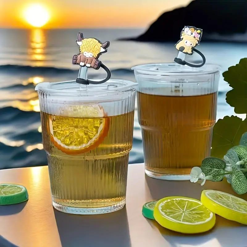 Cute Highland Cow Design Straw Cap, 6pcs Cartoon Straw Cover, Dustproof Straw Topper, Straw Protector for 30oz 40oz Tumbler Cup, Drinking Gadgets, Drink Protectors