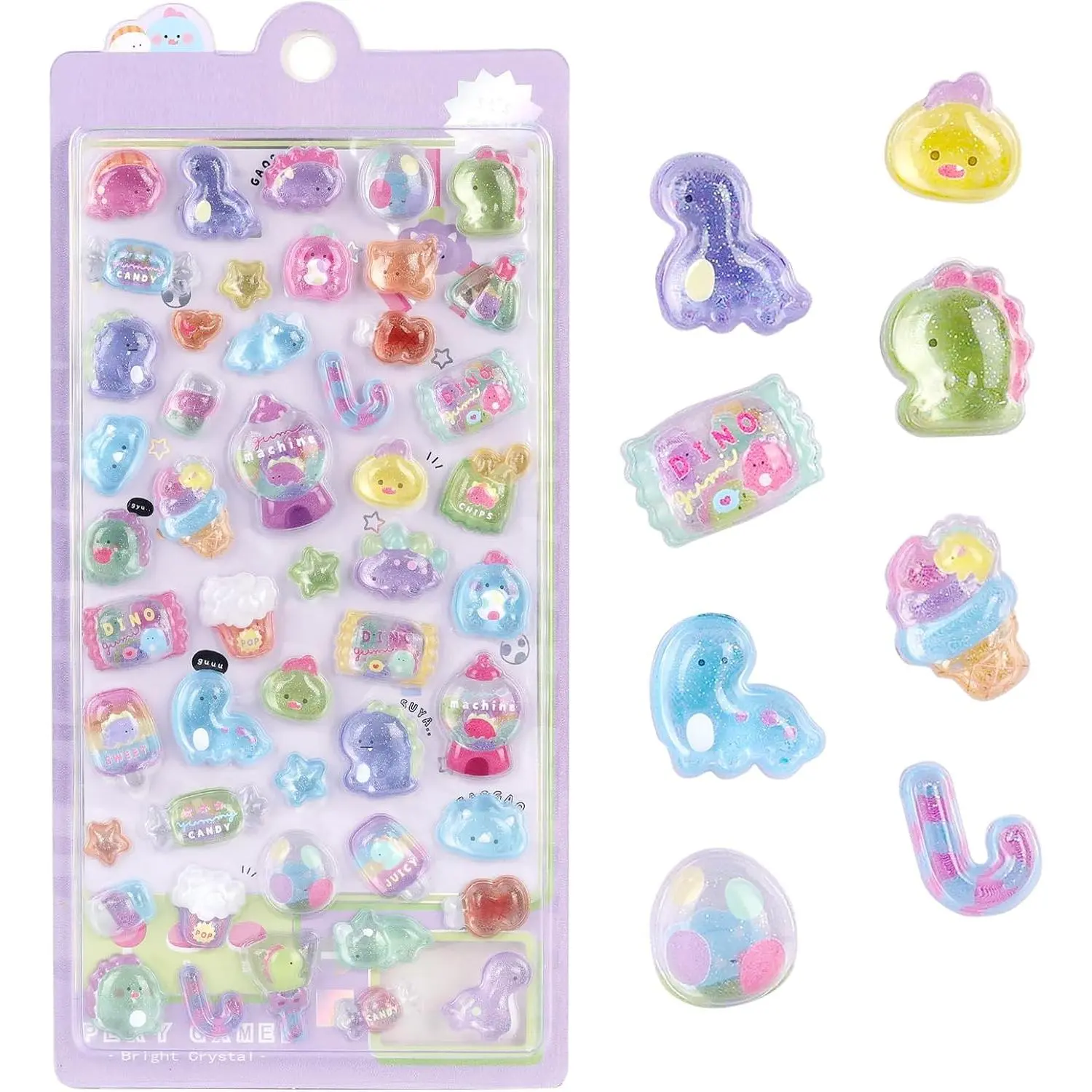 Cute Stickers Little Dinosaurs Puff Stickers Kawaii Mini Puffy Stickers | Cartoon Desserts  Stickers for Scrapbooks Planner Journals Laptops Phone Case Decoration Phone Stickers