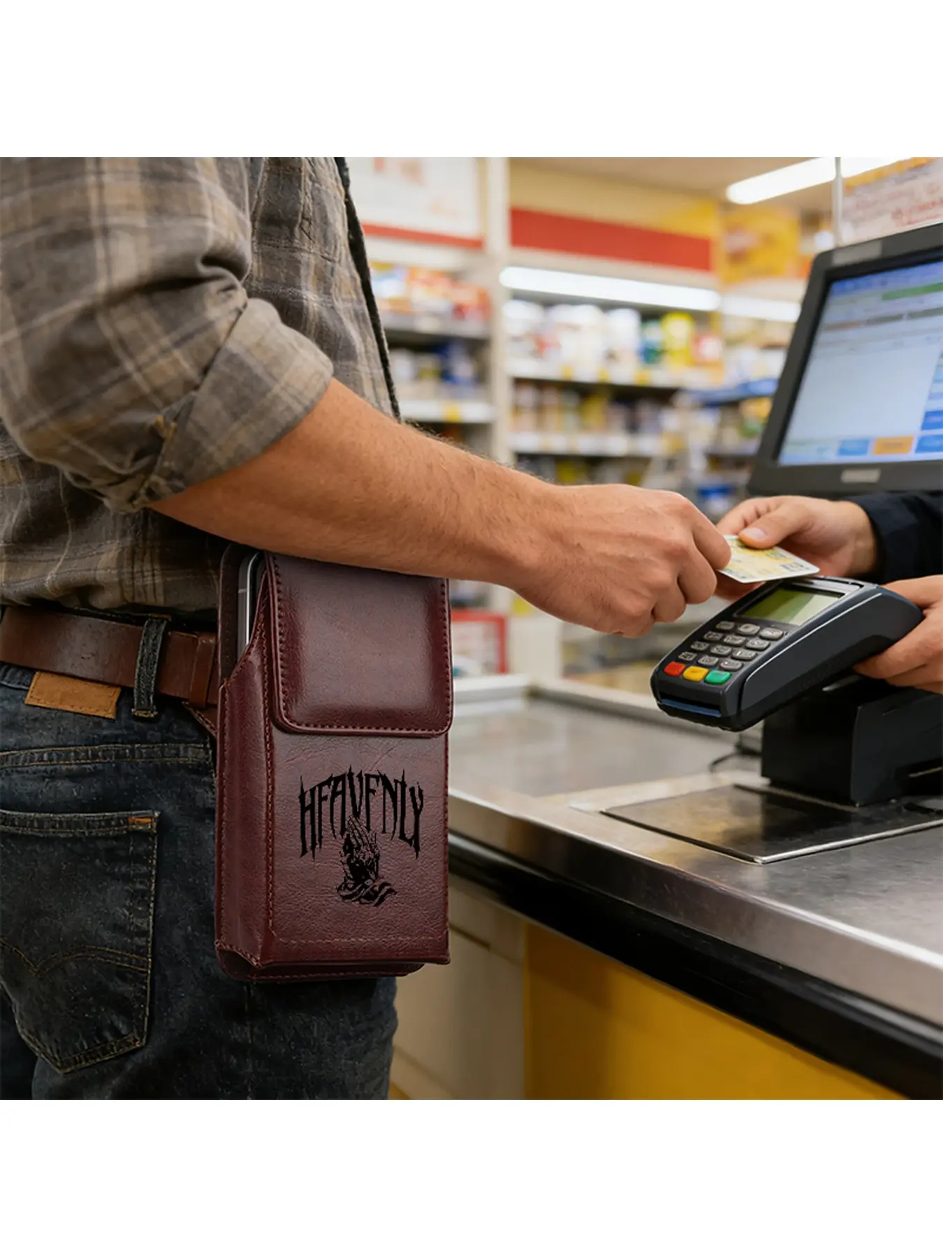 1pc men's fashionable and casual waist bag, decorated with prayer gestures, is a men's mobile phone waist bag about faith. It is a fashionable and practical birthday gift/Halloween gift/Christmas gift