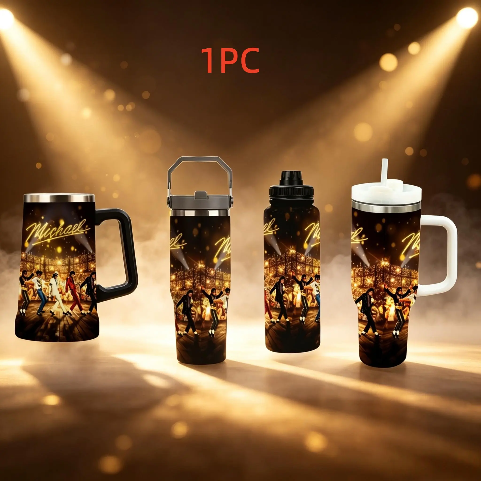 1pc 24/30/33/40oz Michael Jackson Stage Concert Print Stainless Steel Insulated Mug Tumbler, Vacuum Thermal Water Cup For Office, Sports, Camping & Outdoor Travel, Gift for Valentine's Day, Father's Day, Mother's Day, Halloween, Christmas