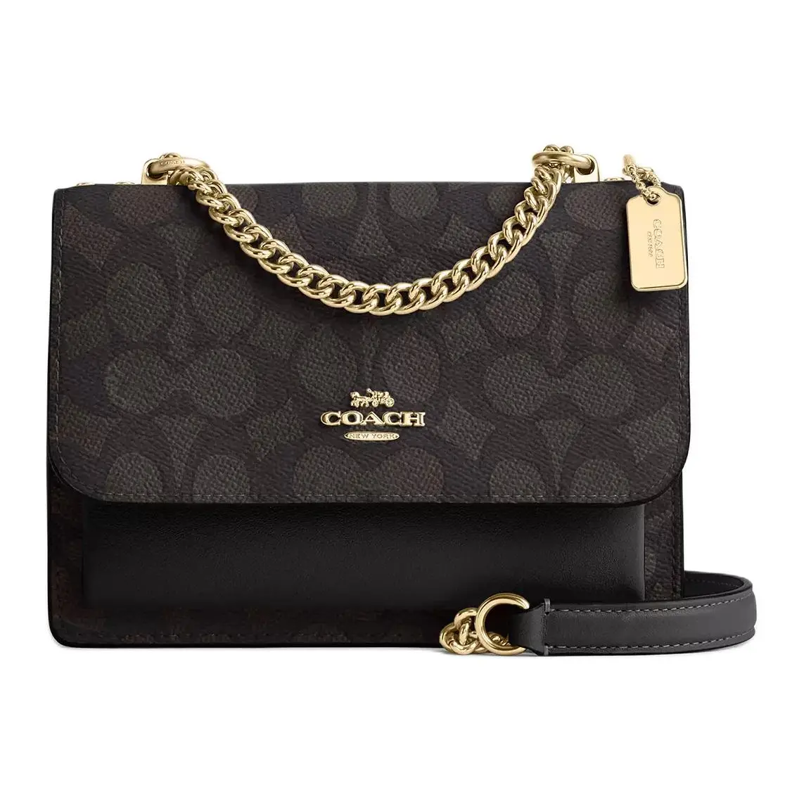 COACH Klare Small Crossbody Bag for Women – Logo-Embossed Faux Leather and Genuine Leather, Black
