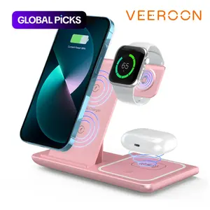 VEEROON 3-in-1 Wireless Charging Station - Multifunctional Wireless Charger Stand with Type-C Port - Electronic Fast Charging Station for iPhone, Apple Watch & AirPods #TOP PICKS