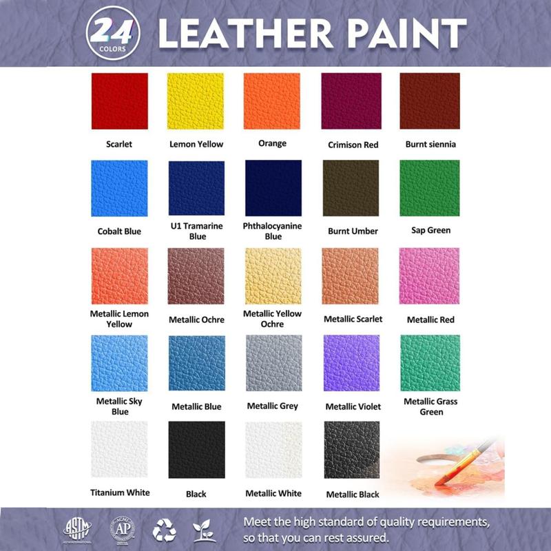 Acrylic Leather Paint with Brush, 12/24/36 Colors 12ML Leather Paint for Bag & Wallet Decor, Crafts DIY & Customizing Leather Projects, DIY Painting Supplies