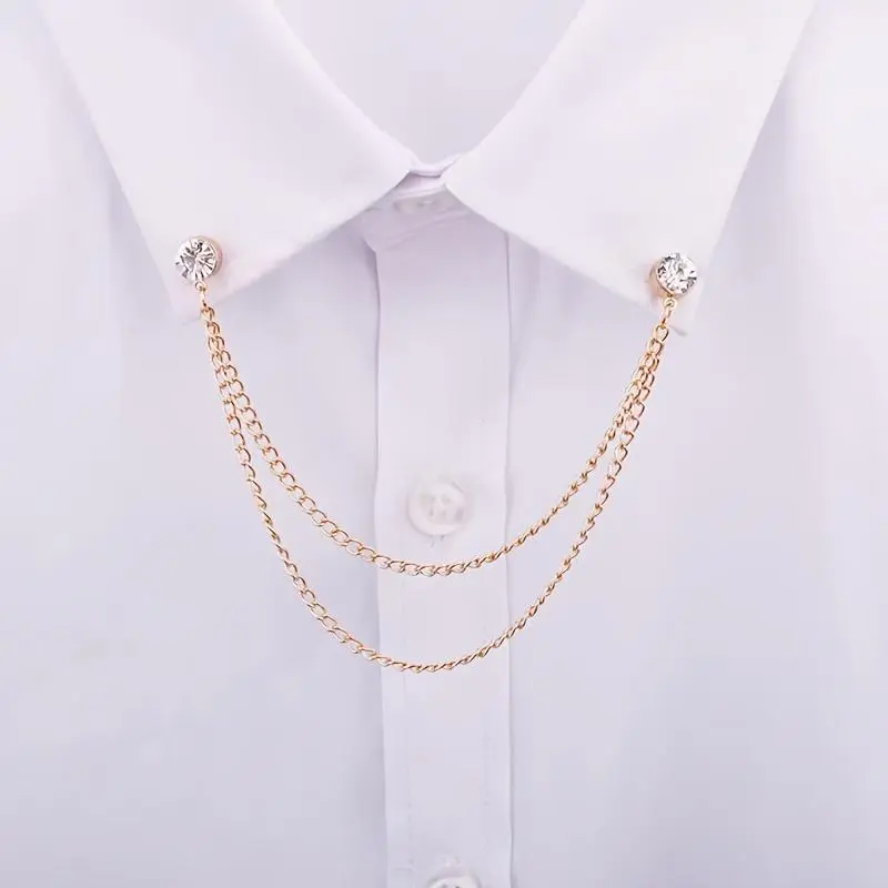 [Collar Pin Chain] Trendy Men's and Women's Shirt Collar Pin Chain - Simple Shiny High-End Decorative Brooch Corsage Pin Buckle Accessory