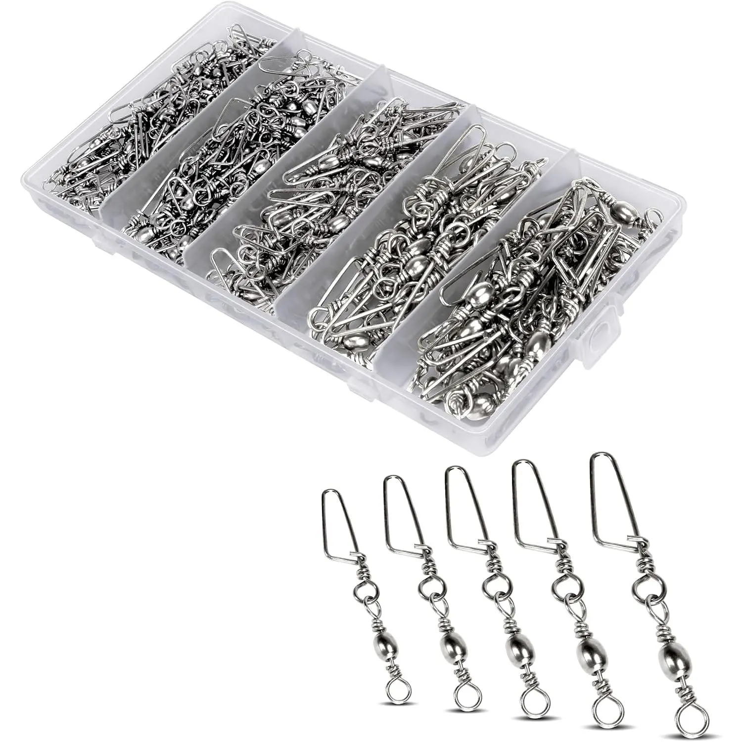 150 count Fishing Swivels Snaps Kit, Ball Bearing Barrel Swivels Fishing Tackle 2# 4# 6# 8# 10#, Quick Change Snap Swivels Fishing Tackle, Saltwater Freshwater Fishing Accessories