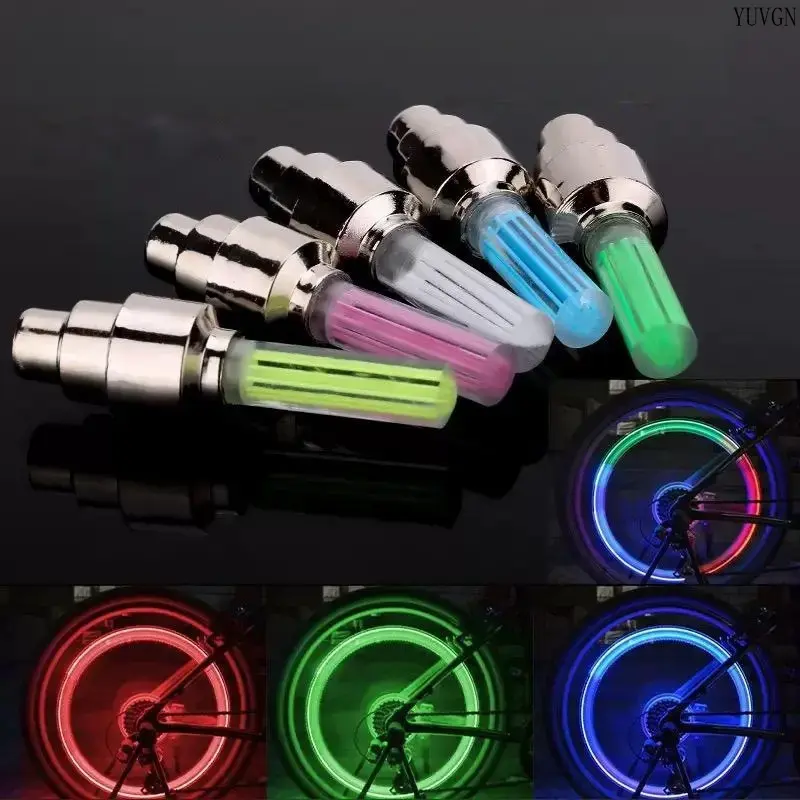 Color Changing LED Bicycle Valve Light, Auto-Activated Luminescent Tire Spoke Lamp, Night Riding Safety Accessory for Outdoor Cycling Daily Commute