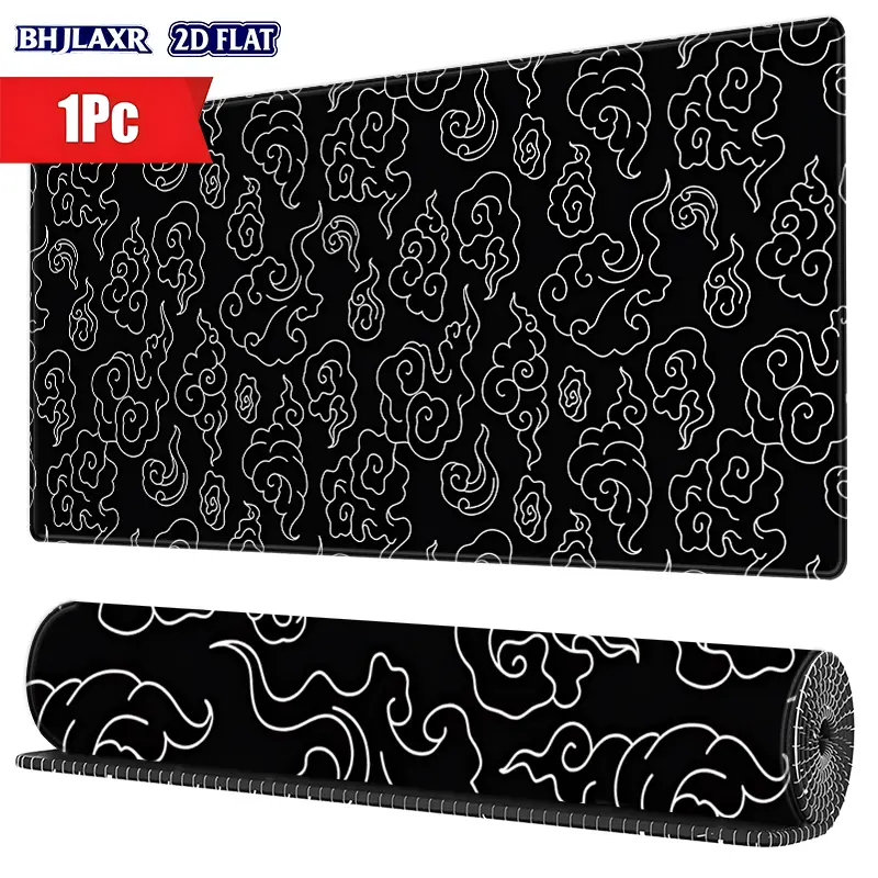 Black and White Aesthetic Japanese Cloud Pattern Large Extended Gaming Mouse Pad with Stitched Edges, Non Slip Rubber Base, Great Gift, for Desk Office 15.7x35.4inch