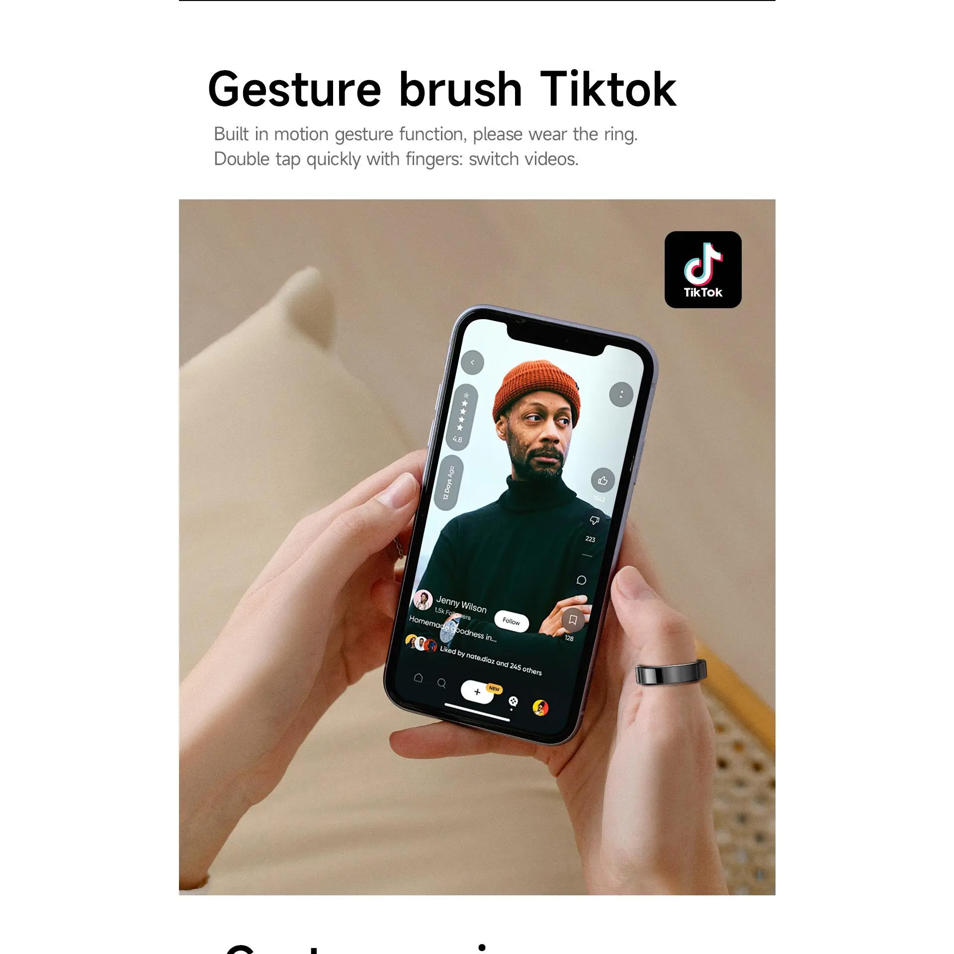 Smart Ring with Gesture Control for TikTok, Remote Camera Shutter, Sleep, Heart Rate and Blood Oxygen Tracking, 10-Day Battery, IP68, Sizes 8–12 Device Equipment