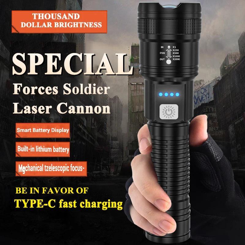 High Strong Power Led Flashlights Tactical Torch with Display Light USB Charging Camping Fishing Emergency Zoom Lantern
