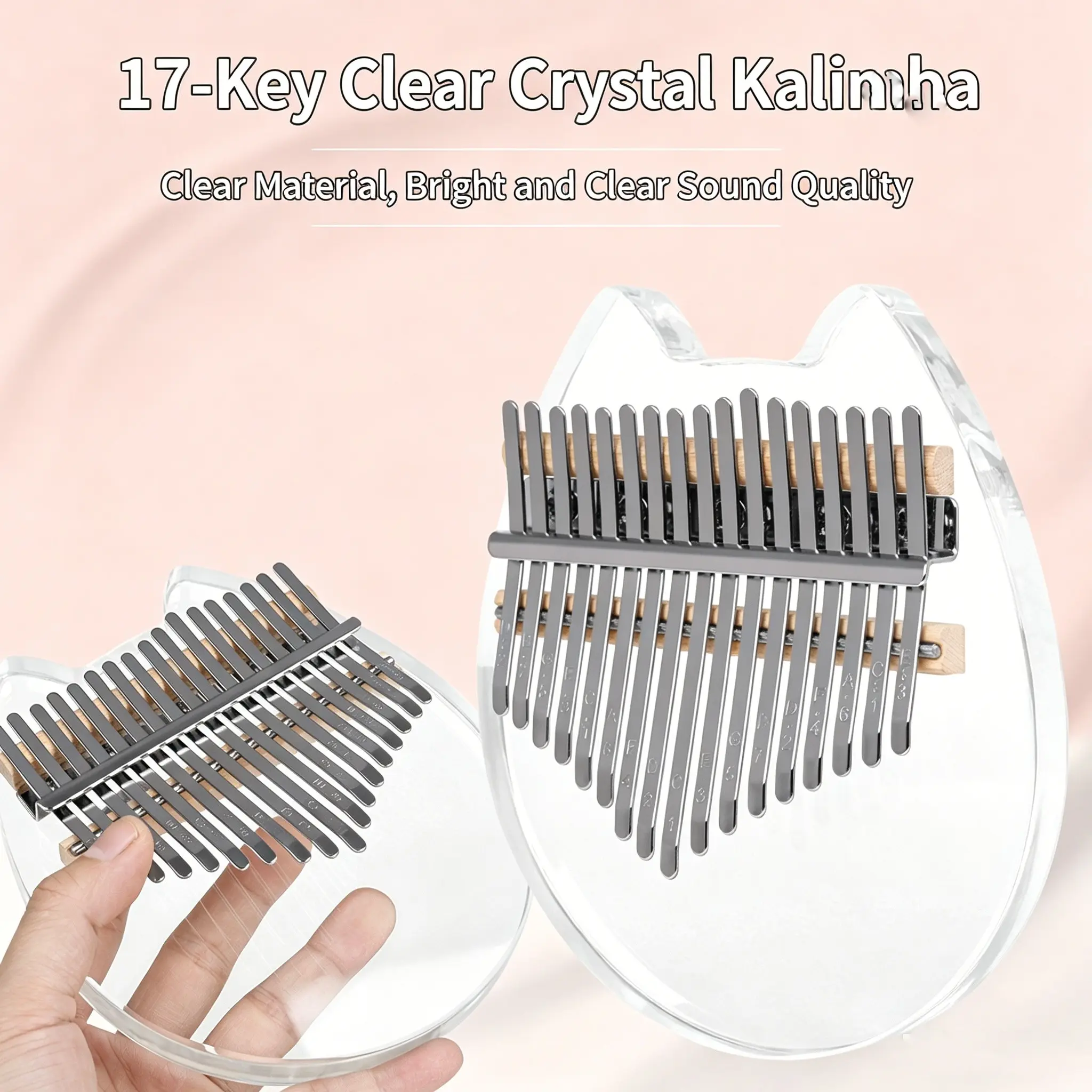 Transparent Crystal 17-Note Thumb Harp, Smooth Tuning Keys, Ethereal Resonance, Eva Hard Case, Mini Finger Instrument for Students, Parties, Home Use