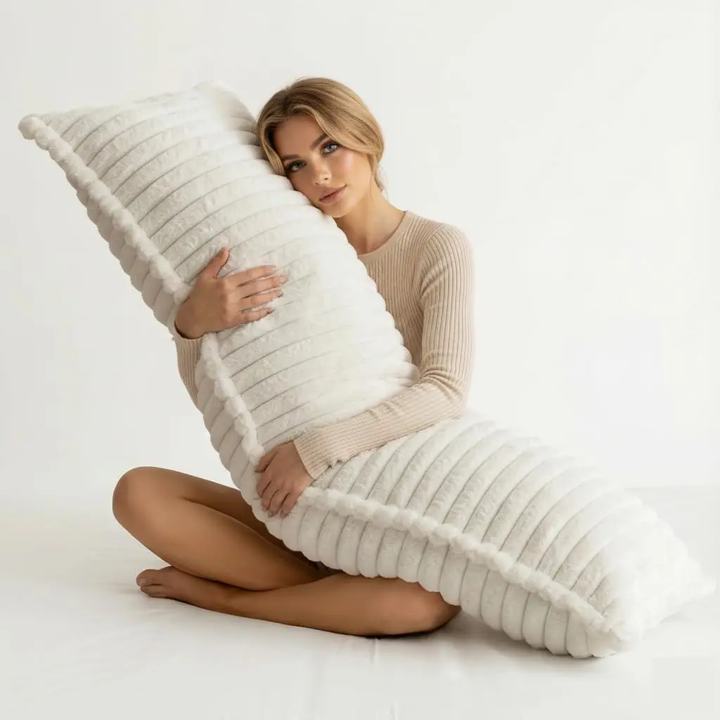Luxurious Faux  Full  Pillow for Adults,Shredded Memory   Pillows for Side Sleeper & , 20x54 Inch  Long Bed Pillow for  , Removable Cover