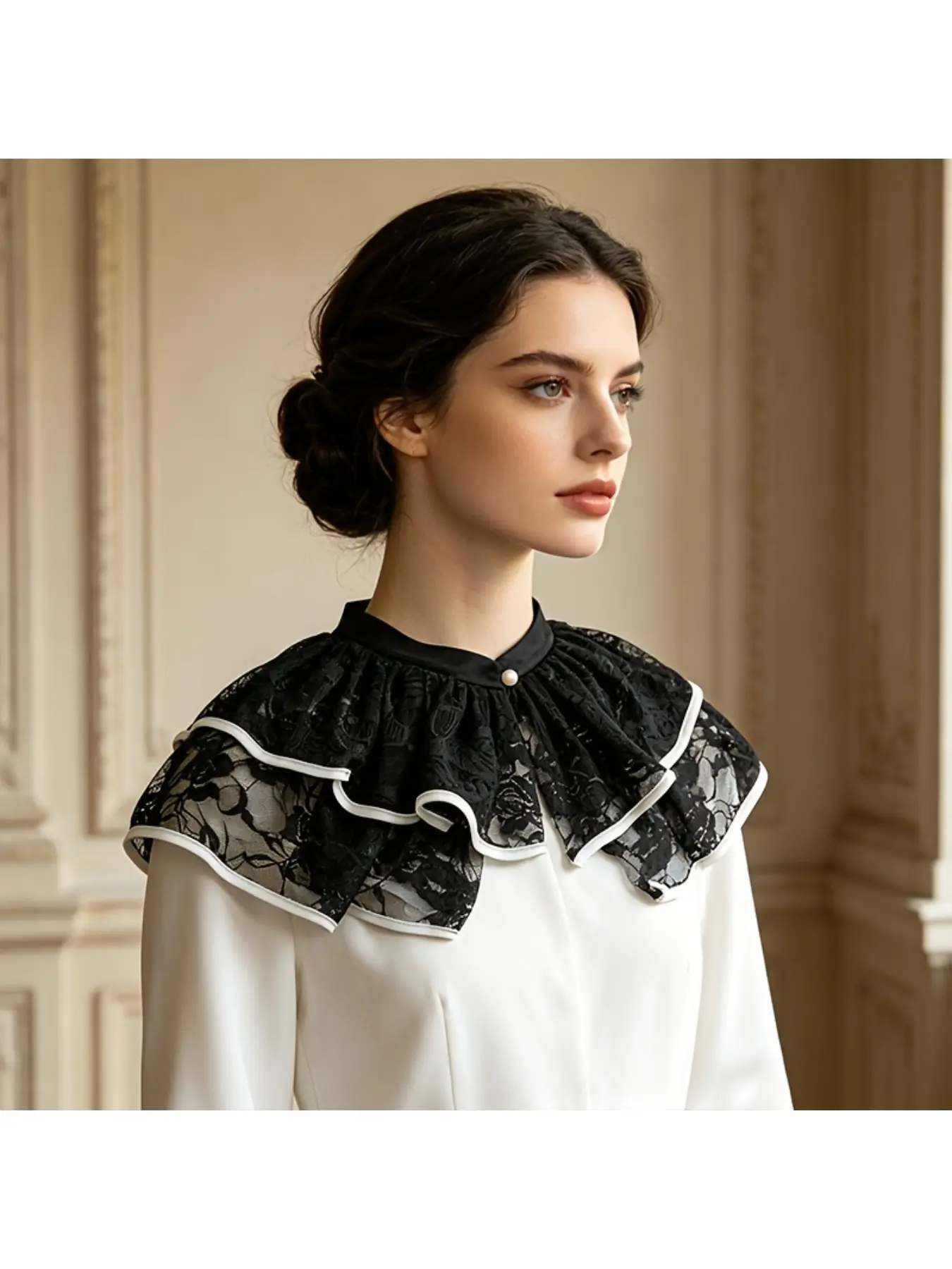 Elegant and graceful Chinese-style lace cape shawl, cheongsam outerwear cardigan, cloud collar, and false collar