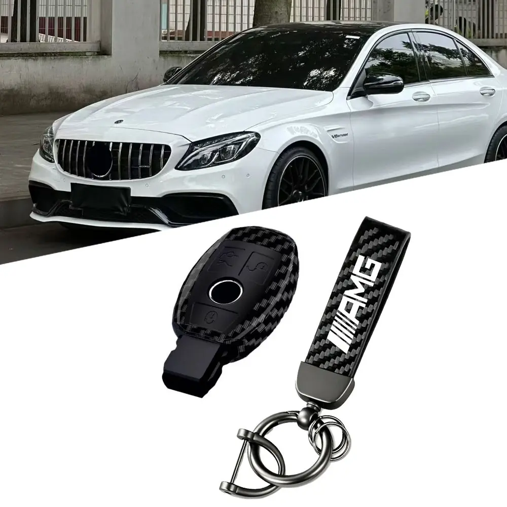 Carbon Fiber Style Car Key Case Cover for For For Mercedes Benz AMG W205 W213 W204 W176 W212 W177 W463 GLC CLA Key Protector Auto Accessories