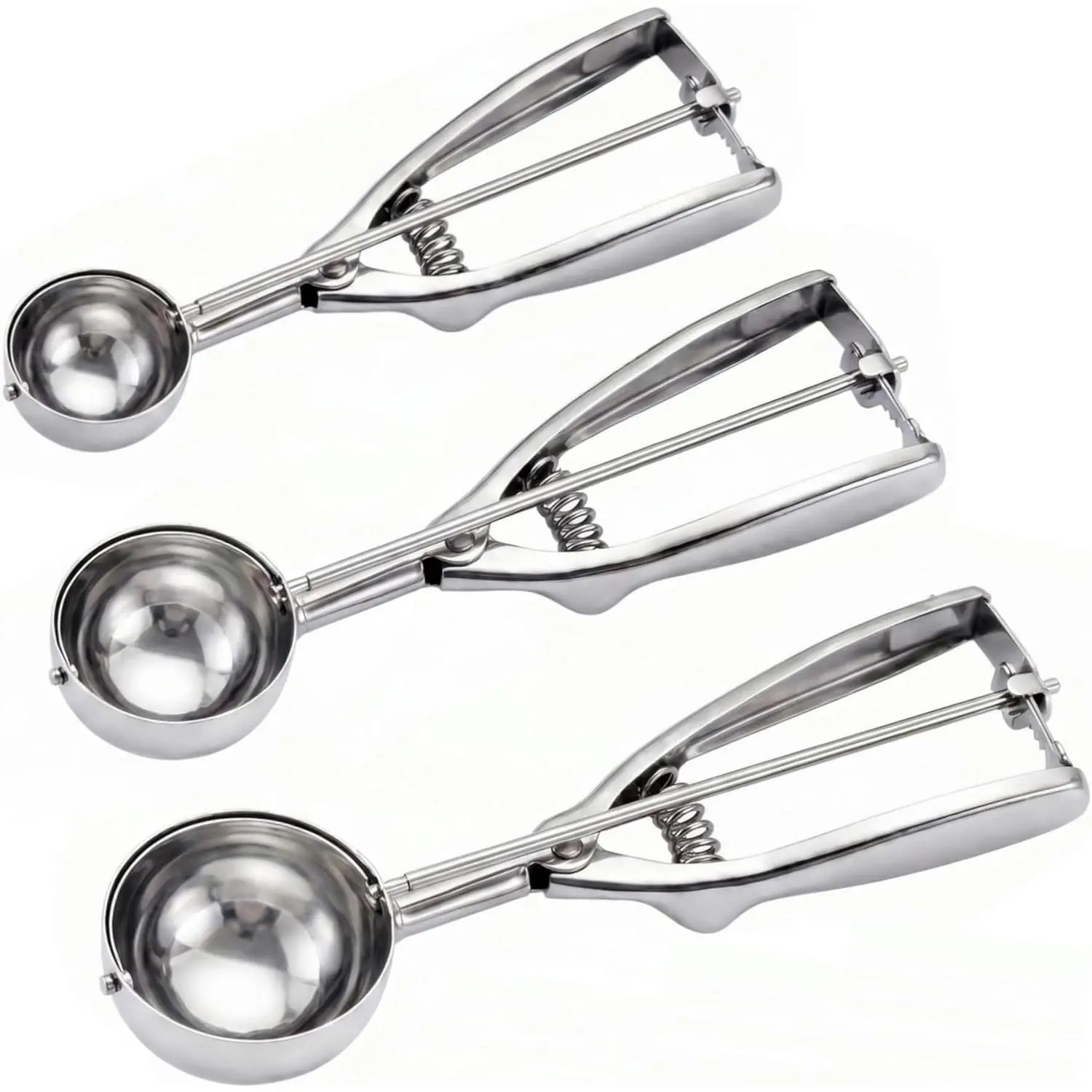 Ice Cream Scoop, 3 count Cookie Scoop Set, 18/8 Stainless Steel Cookie Dough Scoop, Cookie Scoops for Baking Set of 3, Ice Cream Scooper with Trigger Release, Cookie Scooper for Baking