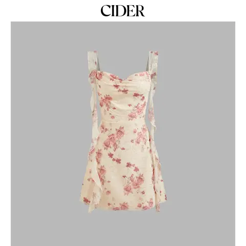 Cider [size 0-10] Cowl Neck Floral Ruffle Hem Mini Dress