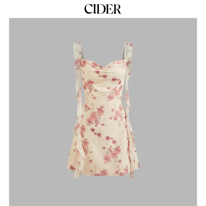 Cider [size 0-10] Cowl Neck Floral Ruffle Hem Mini Dress