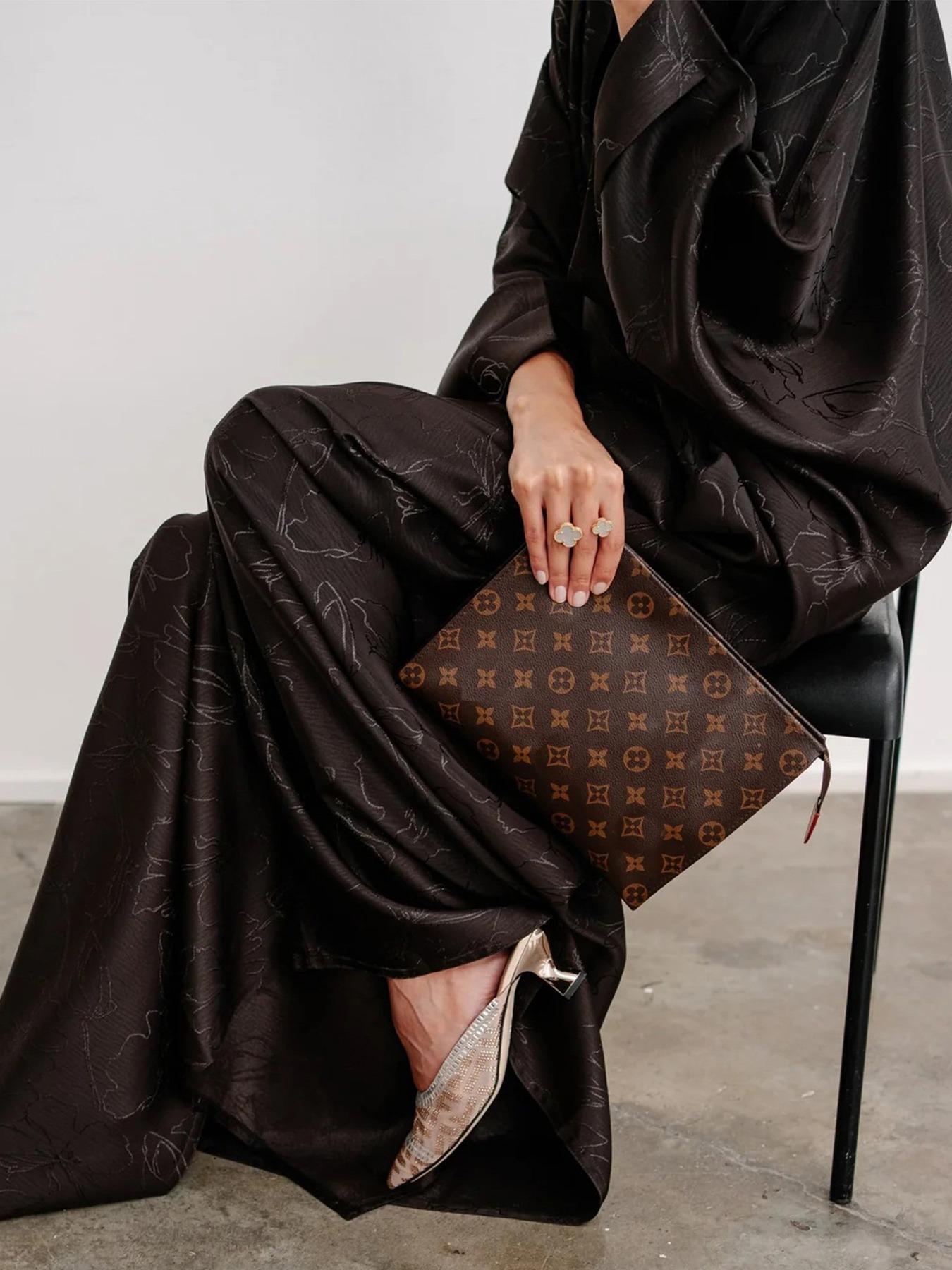 Women's Floral Jacquard Arabian Dress, Modest Chic Round Neck Long Sleeve Abaya Dress for Daily Wear, Ladies Islamic Clothing for All Seasons, Abaya Hijab Set, Abayas for Eid