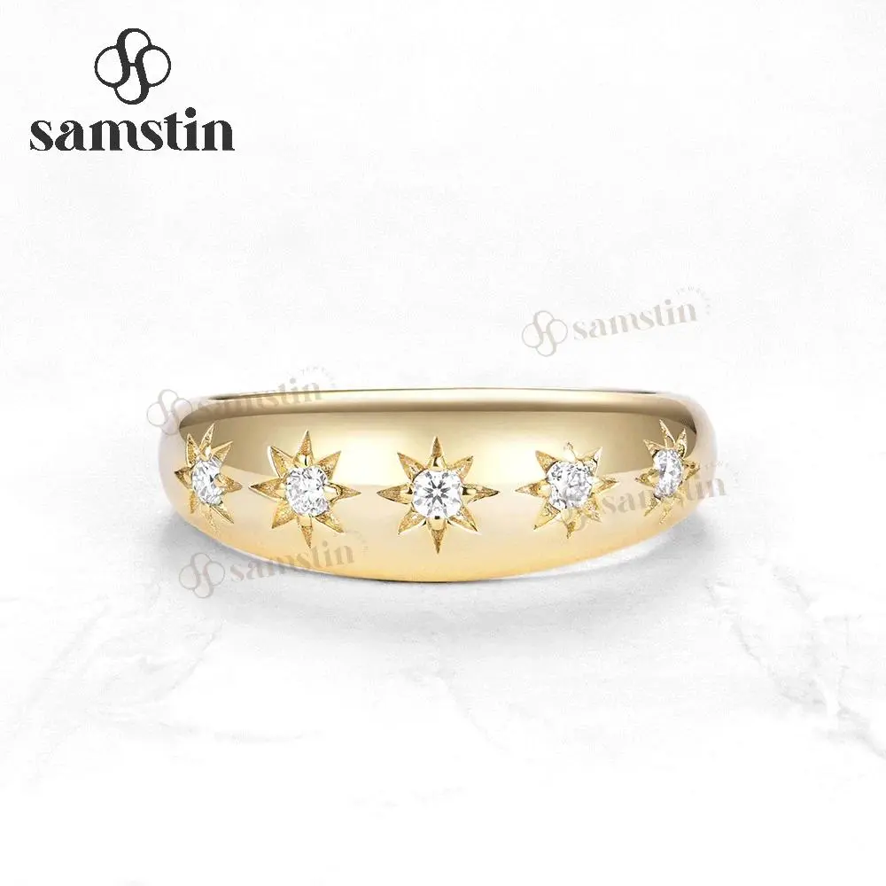 Samstin 0.15CTW Lab Grown Diamonds Star Ring for Women Solid 14K 10K Yellow Gold D VS1 Diamond Ring for Anniversary Christmas