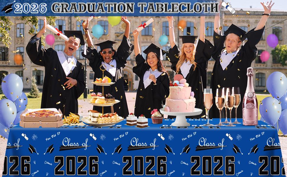 Graduation Decorations 2026 - Graduation Party Decorations 2026 - Disposable Plastic Blue Tablecloth for Class of 2026 Decorations Party Favors Supplies Banner,54" X 108",2 Pack