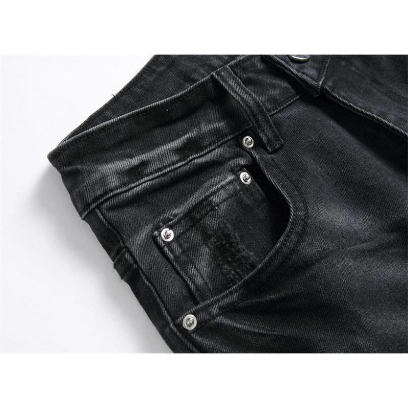 Men's retro black jeans with ripped holes, trendy stretch slim fit, fashionable pants, versatile men's pants Casual