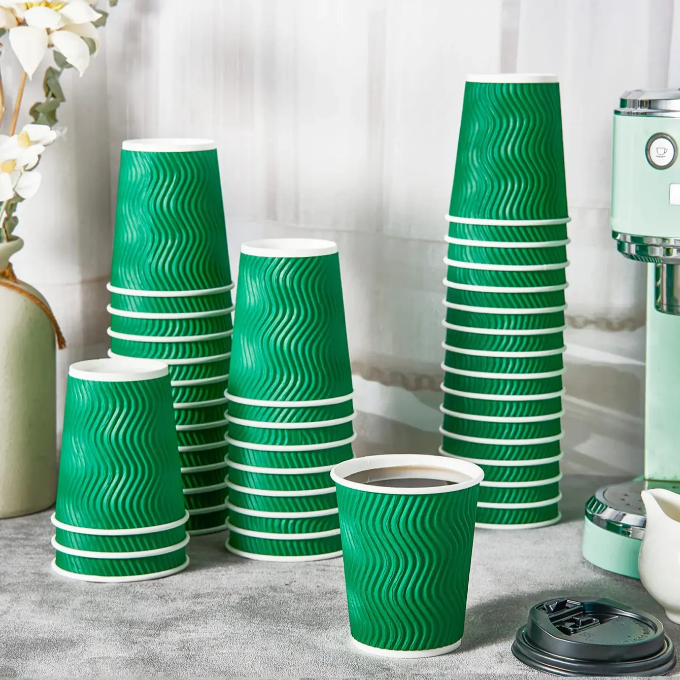 8oz Insulated Disposable Paper Cup with Lid, Thick Double-Wall Hot Coffee Latte Cup, Home Office Use, Non-Toxic, Party Essential