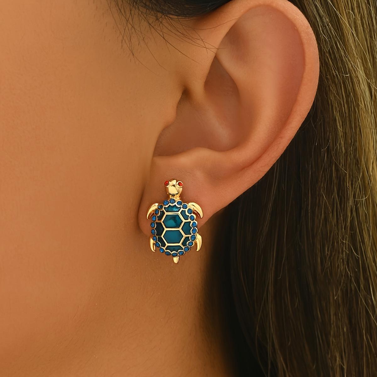 Elegant Adorable Turtle Earrings | Colorful Sparkling Rhinestone Bohemian Turtle Studs, Fashion Jewelry for Parties, Proms, Music Festivals & Holiday Celebrations