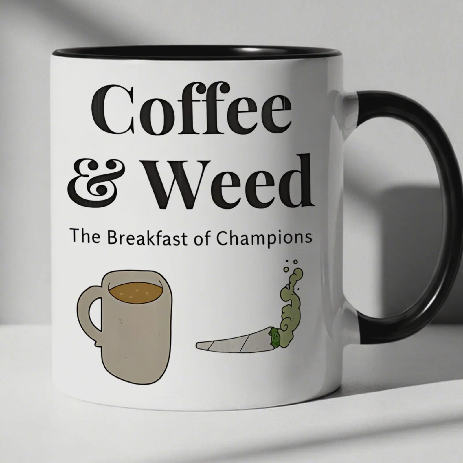 1pc Funny Coffee & Weed Themed Mug - 'Coffee & Weed: The Breakfast of Champions' Novelty Cup with Leaf Design, Ideal Gift for Humor Lovers, Office & Home Use, Durable Daily Coffee Cup for Friends, Colleagues, Stoners (No Special Occasions Restrictio