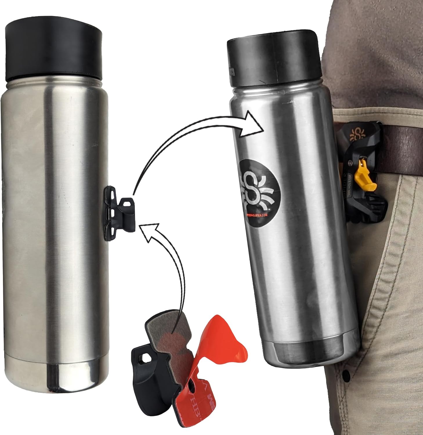 Tool Holster - Pro Tape Measure + Hammer Holster Kit - Upgraded, Self Locking, Quick Draw Universal Tool Holder with Ambidextrous Thumb Lock - Compatible with  Major Brands