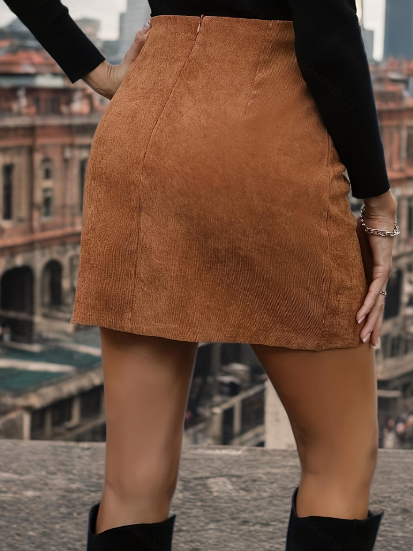 Women's Solid Color Button Split Hem Pencil Skirt, Elegant Fashion Casual High Waist Short Skirt for Daily Outdoor Wear, Women's Bottoms for All Seasons, Chic