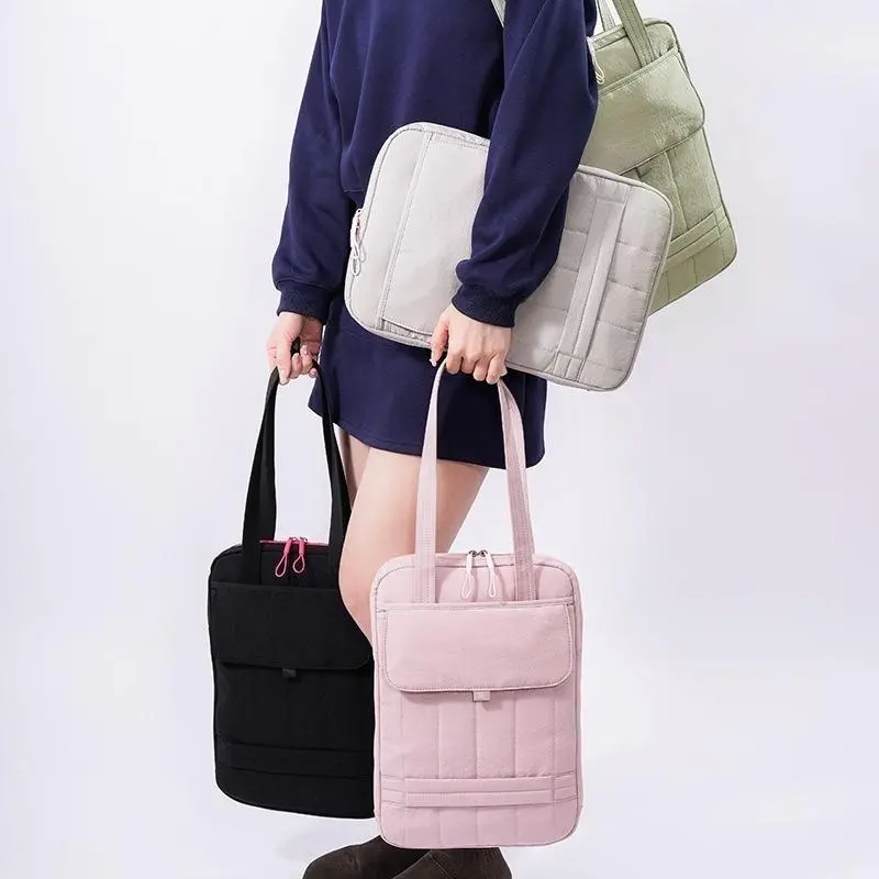 Nylon Laptop Tote Bag, Shockproof Multi-Compartment Office Commute Handbag, Lightweight Tablet Carrying Case for iPad & Notebook Storage