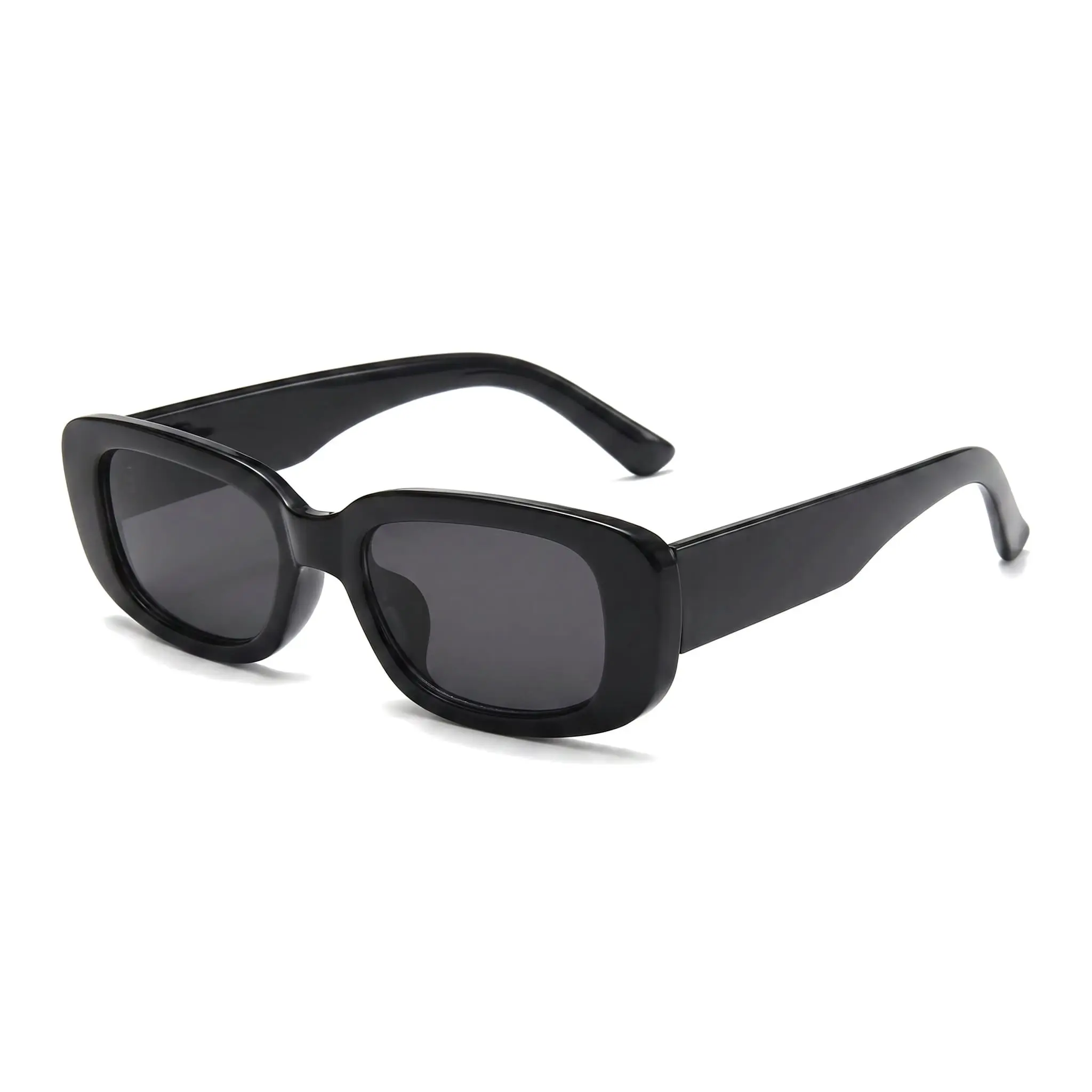 Unisex 90s Vintage Chunky Rectangle Sunglasses - Trendy Y2K Retro Black Shades, UV400 Protection Narrow Eyewear for Women & Men Street Style & Driving
