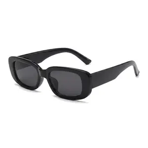 Unisex 90s Vintage Chunky Rectangle Sunglasses - Trendy Y2K Retro Black Shades, UV400 Protection Narrow Eyewear for Women & Men Street Style & Driving