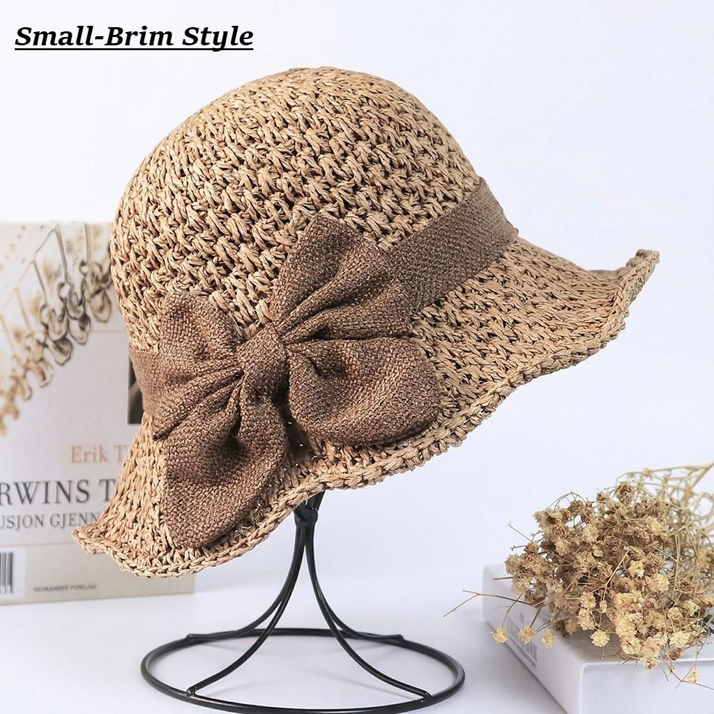 Women Retro Straw Beach  – Foldable Wide Brim Sun  with Bow, Breathable Woven Summer  for Travel, Vacation and Outdoor hat