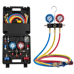 VEVOR AC Manifold Gauge Set for R134a R404A R1234yf R22 Refrigerant, 3 Way AC Gauge with 5 ft Hoses, Adapters, Quick Couplers, Can Taps for Automotive Air Conditioning Maintenance, Charging Evacuation