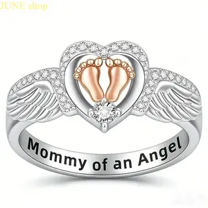 Women’s Angel Wings Detailed Heart Ring Designed As A Symbolic Keepsake For Mothers And Daughters, Decorative Hand Jewelry Suitable For Mother’s Day Birthday Celebrations Family Gatherings And Other Important Commemorative Occasions