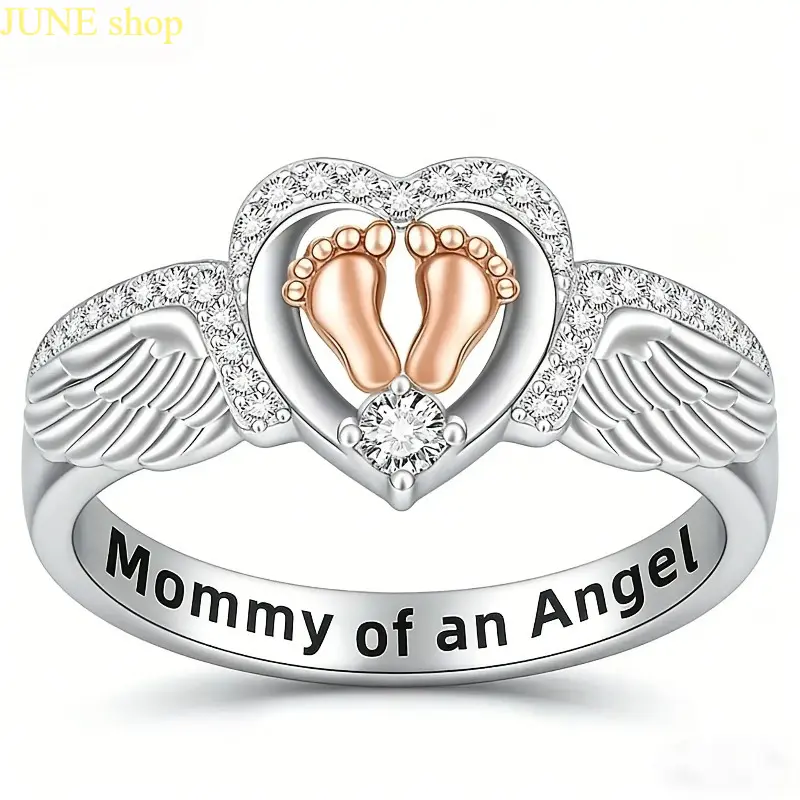 Women's Elegant Angel Wings Heart Ring, a Symbolic Keepsake Jewelry Gift and Symbol of Love and Protection for Mothers & Daughters