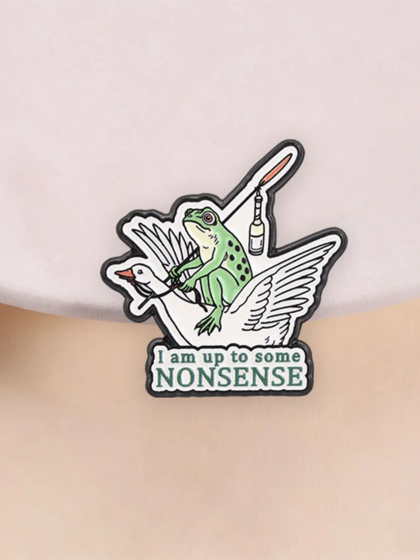 Frog Riding Goose Enamel Pin, I Am Up to Some Nonsense, Funny Chaotic Meme Brooch, Unique Fashion Accessory, Perfect Gift Idea