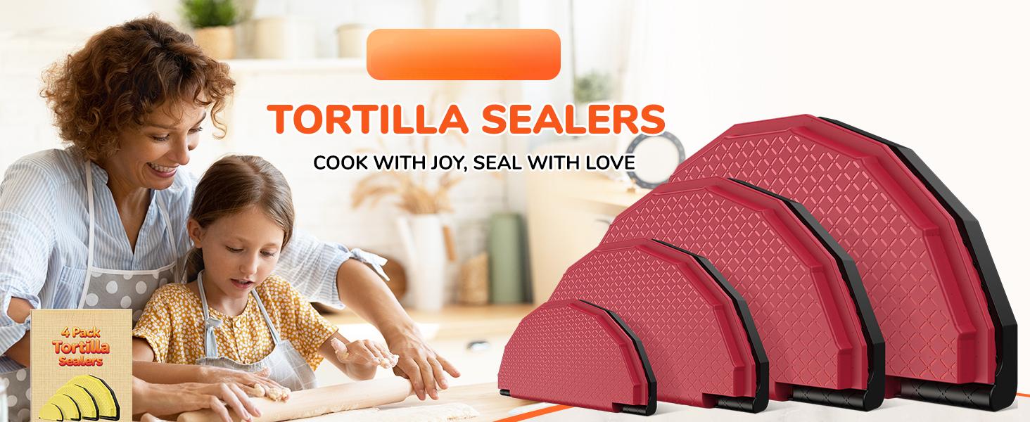 4 Pack Tortilla Sealers, 4-In-1 10"+8"+6"+4" Flour Tortilla Crimper, Quesadilla Maker, Tortilla Press - Make Tacos, Crumpet, Calzones, Burritos - Environmentally Friendly Biodegradable Material