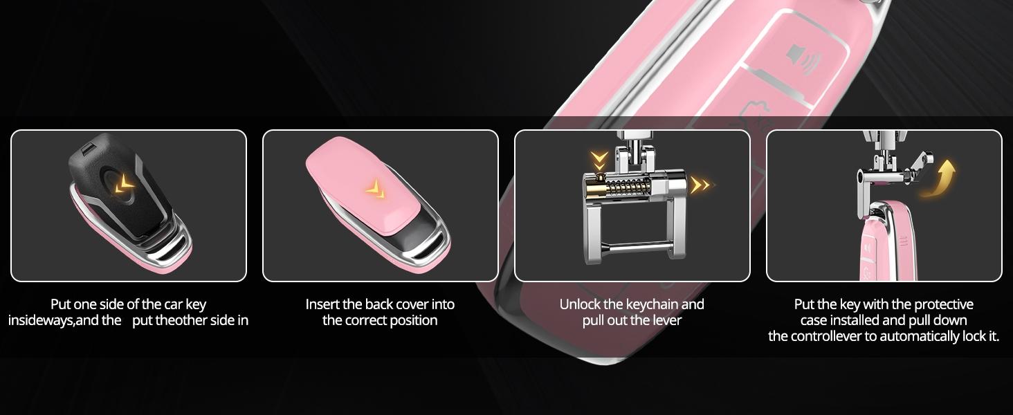 For Ford Key Fob Cover with Keychain.No Screws Required for Installation. Compatible with Ford Fion Mtang F150 Edge Explorer And Lincoln MKZ MKC MKX(Sakura Pink, Model 2)