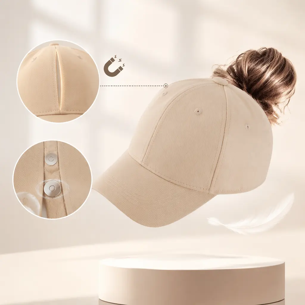 Women’s Ponytail Baseball Cap, Magnetic Ponytail Hat with Quick Dry Fabric, Adjustable Sports Sun Visor Cap for Running Tennis Golf Hiking Outdoor Activities