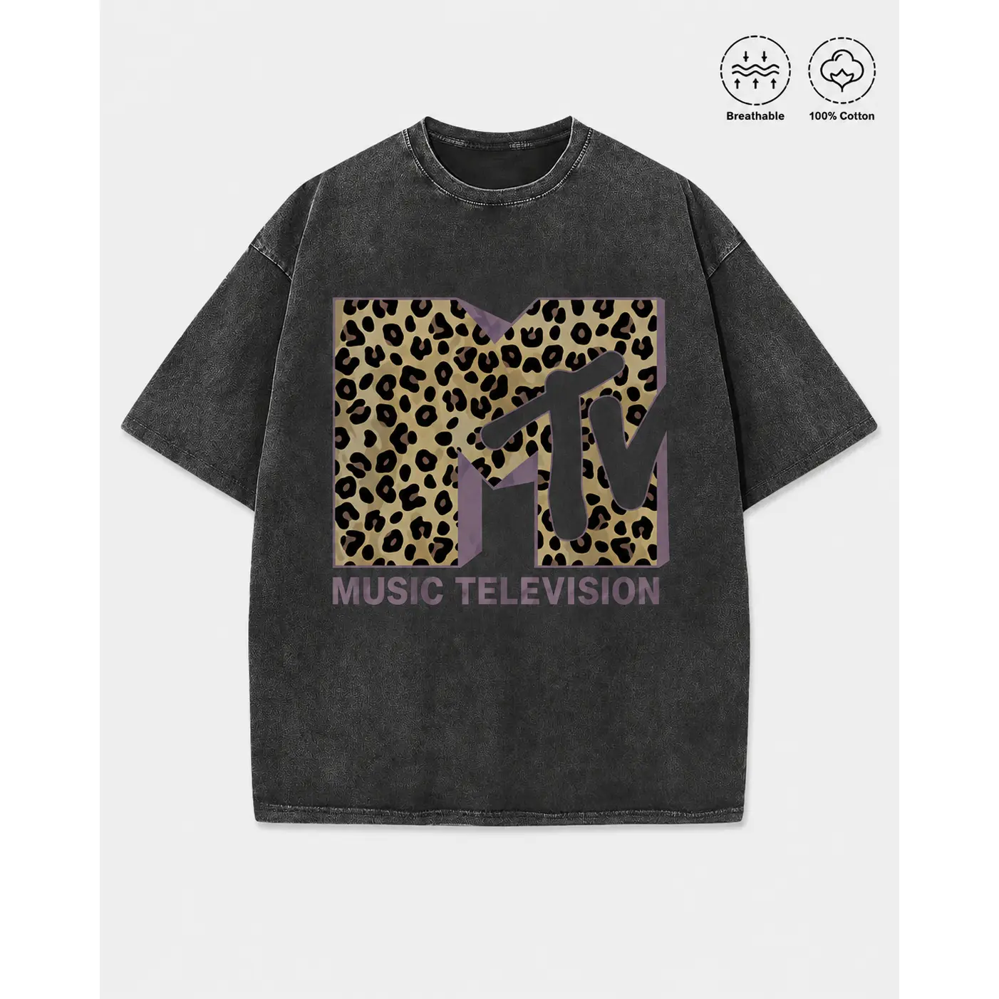 Women's Retro 90s T-Shirt, Vintage Washed Leopard Print Graphic, Thick 220g Heavyweight 100% Cotton Streetwear, Denim, Sweatpants, Jacket