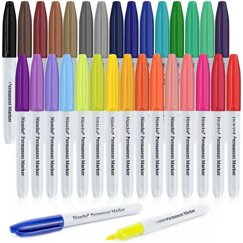 Permanent Markers, 30 Colored Fine Point Marker Pens,  Marker Works  Paper, Plastic, , Metal and Glass