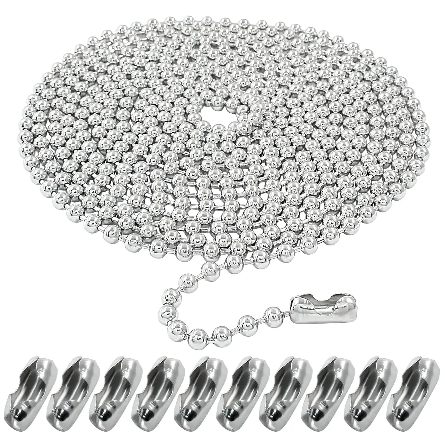 Hordion 10 Feet 4.5mm Stainless Steel Beaded Ball Chain, Silver Dog Tag & Pull Chain with 10 Connectors for Vertical Window Blind Replacement