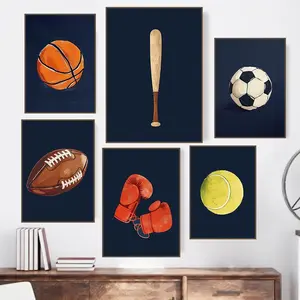 Cartoon Sports Football Basketball Rugby  Boxing Glove Poster Canvas Painting Nursery Wall Art Print Picture Kid Room Home Decor
