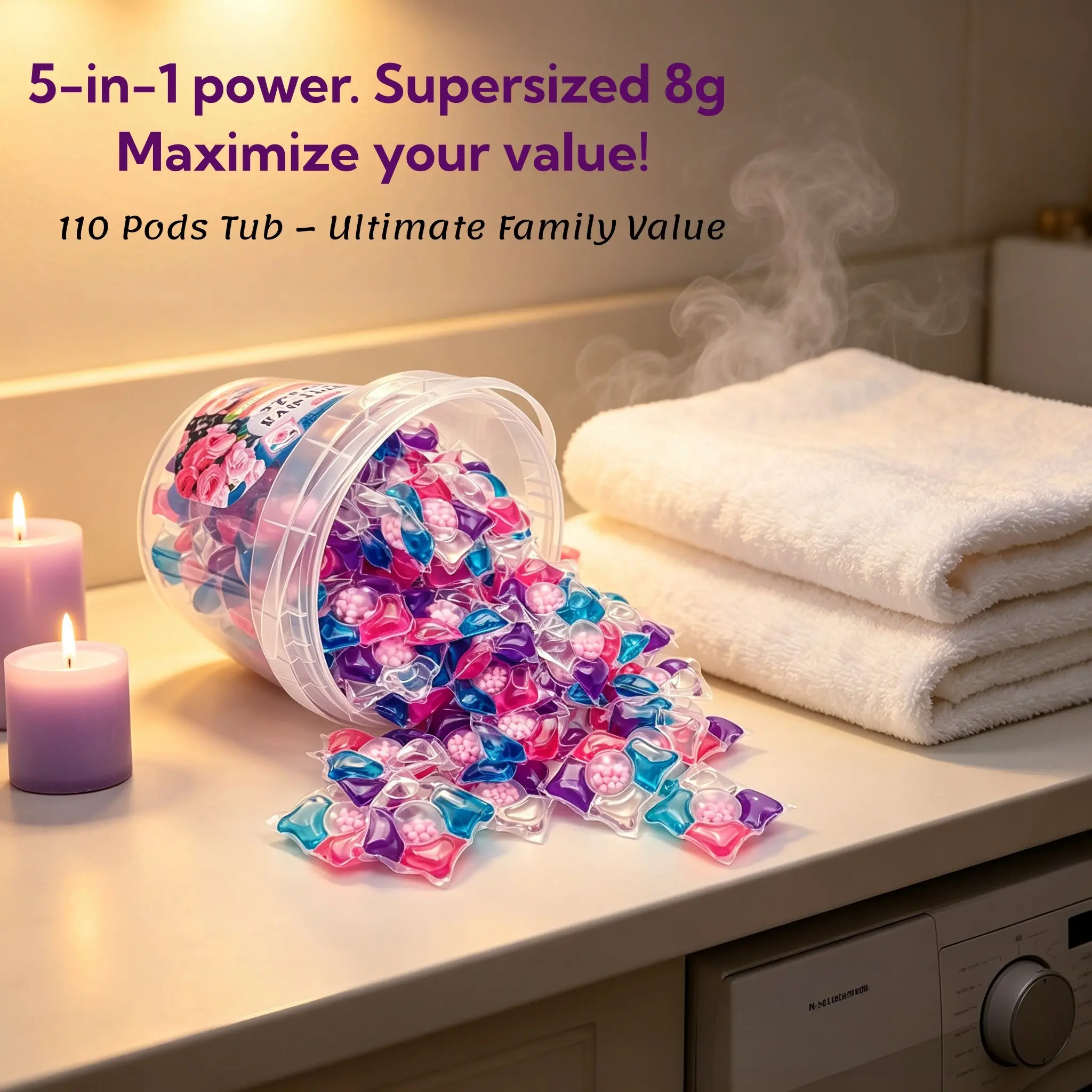 The Laundry Saver: A 110-count bucket of 5-in-1 pods. Stop overpaying, grab this family pack for large households. Stock up and save! Home Goods #laundryroutine #budgethacks #savemoney #bulkbuy #familysaver