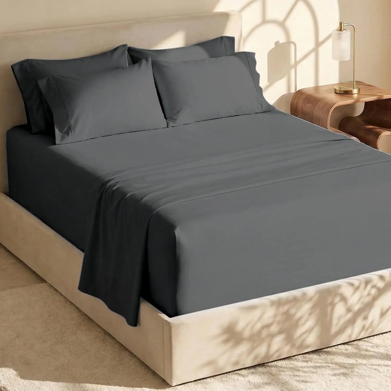 Extra Deep Pocket King Size Sets - Fits Mattress 18-24 Inches Deep - Extra Deep Pocket Sheets - 6 Piece King Size - Grey