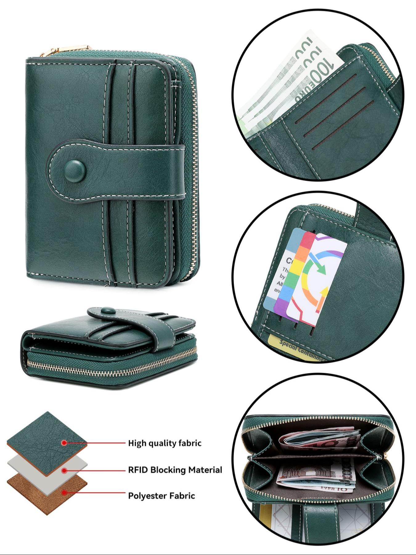 Women's Solid Color RFID Blocking Card Holder, Fashionable PU Leather Zipper Wallet, Casual Versatile Coin Purse for Daily Used