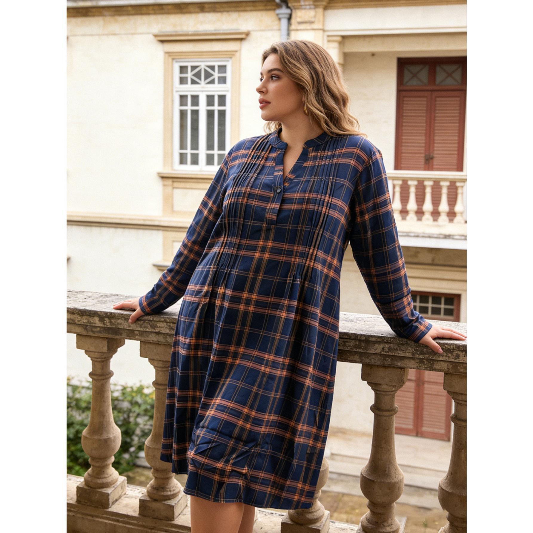 Plus Size Plaid Oversized Shirt Dress 0XL-4XL | Versatile Button-Neck Tunic | Effortless Casual Style for Errands, Coffee Dates & Fall Fashion